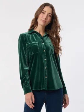 Button-Front Velour Utility Shirt