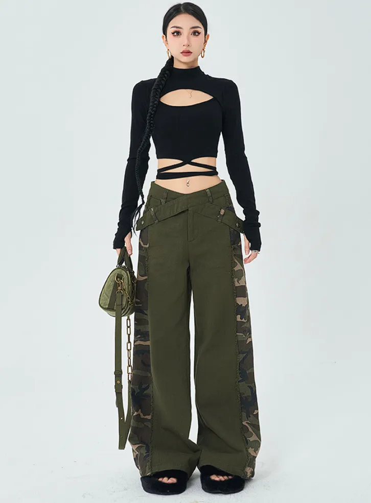 Camo Side-Stripe Straight Jeans