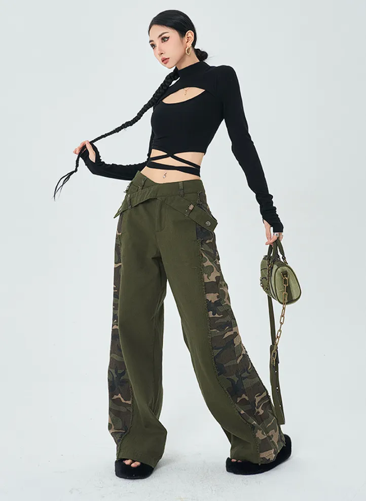 Camo Side-Stripe Straight Jeans