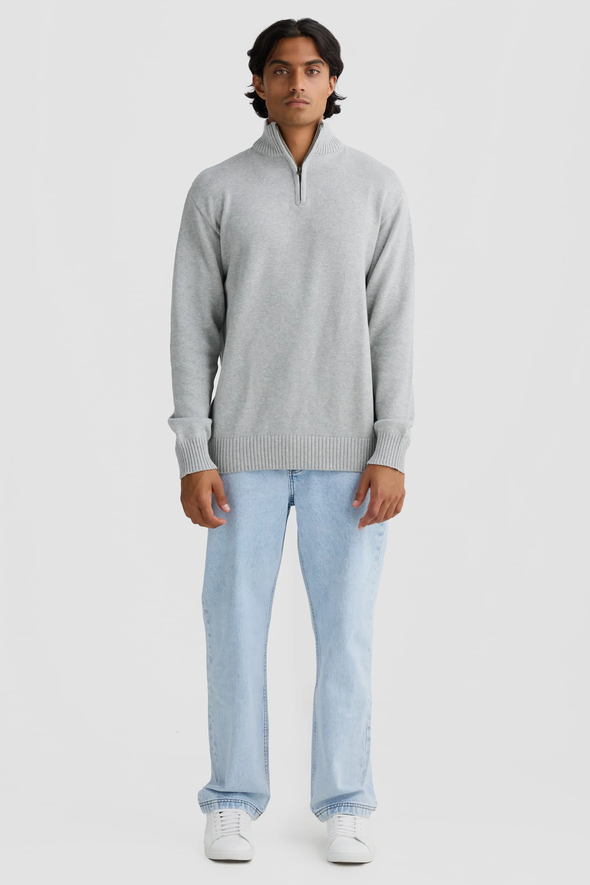 Campbell Knit Quarter Zip Grey Marle