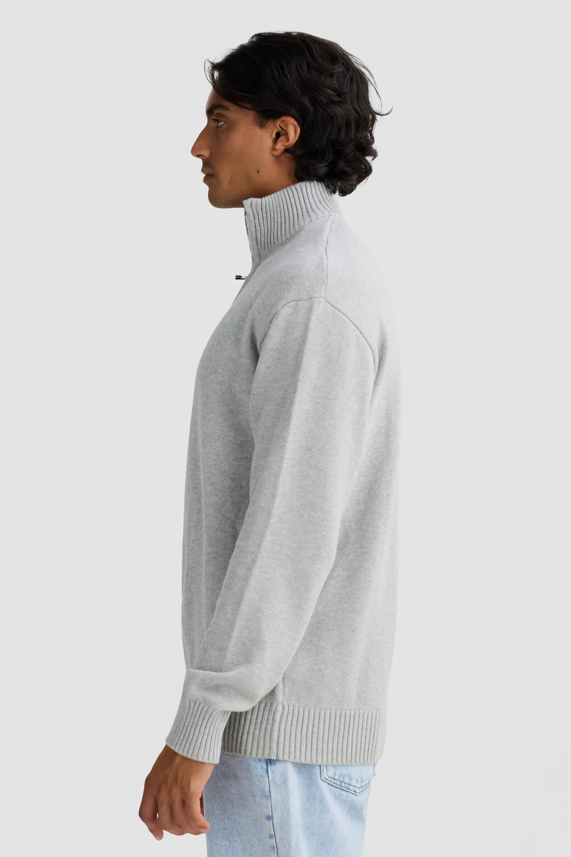 Campbell Knit Quarter Zip Grey Marle