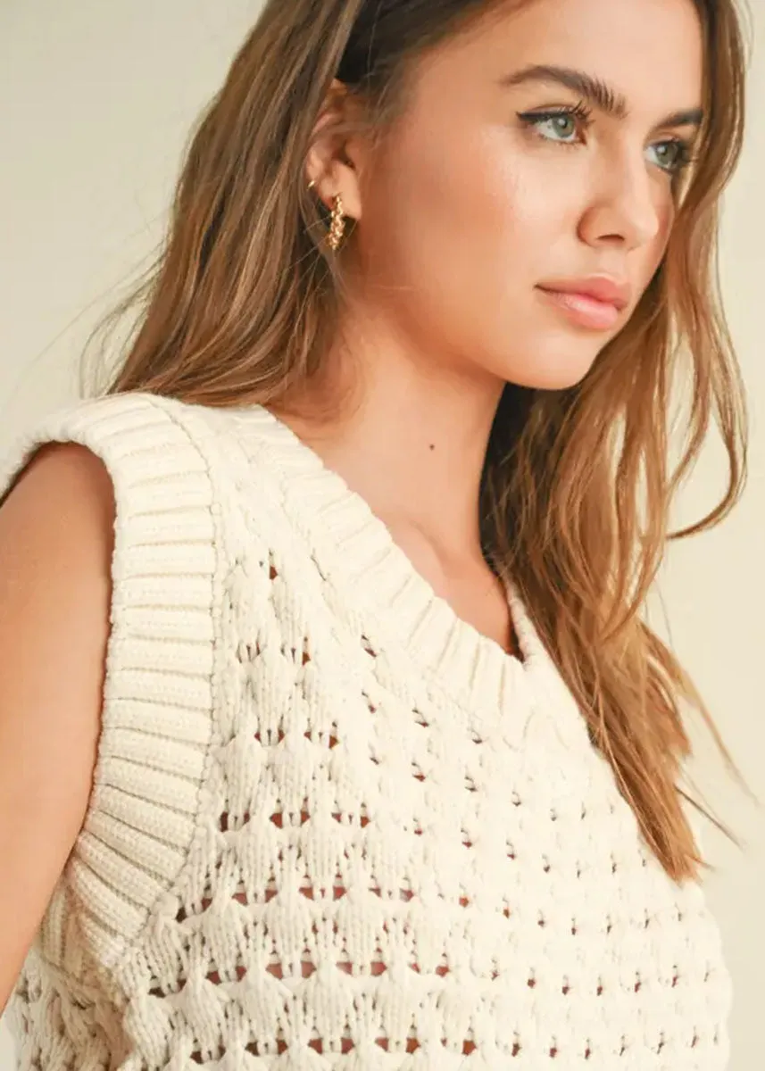 Carmen V-Neck Knit Vest - Cream