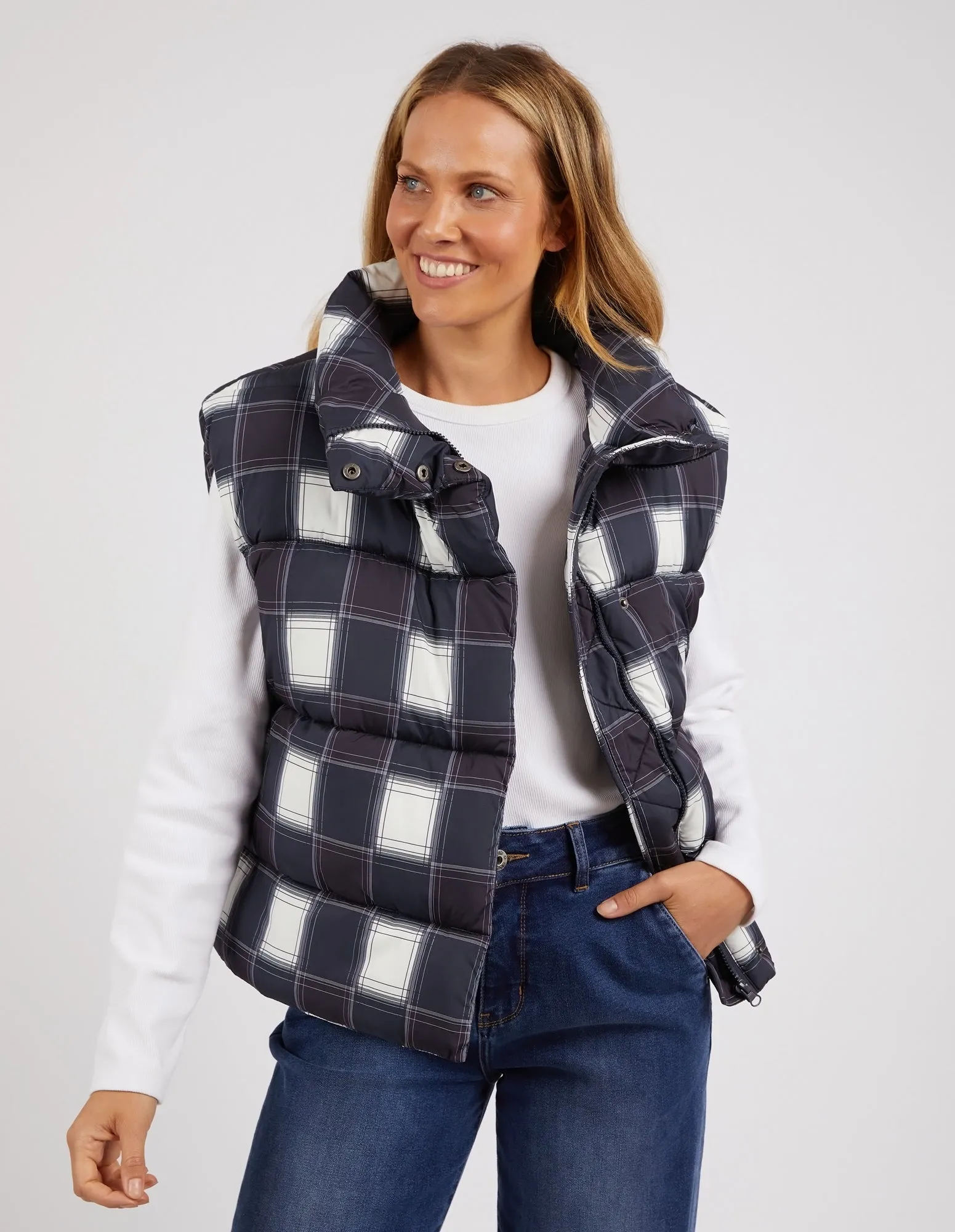 Cedar Navy Check Puffer Vest