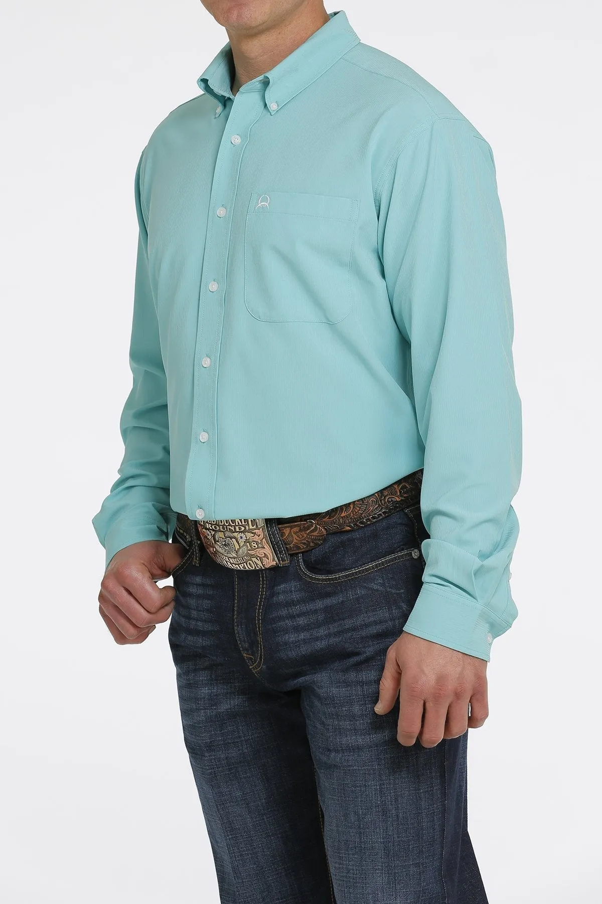 CINCH MEN'S SOLID LONG SLEEVE ARENAFLEX BUTTON-DOWN SHIRT TURQUOISE STYLE MTW1862014