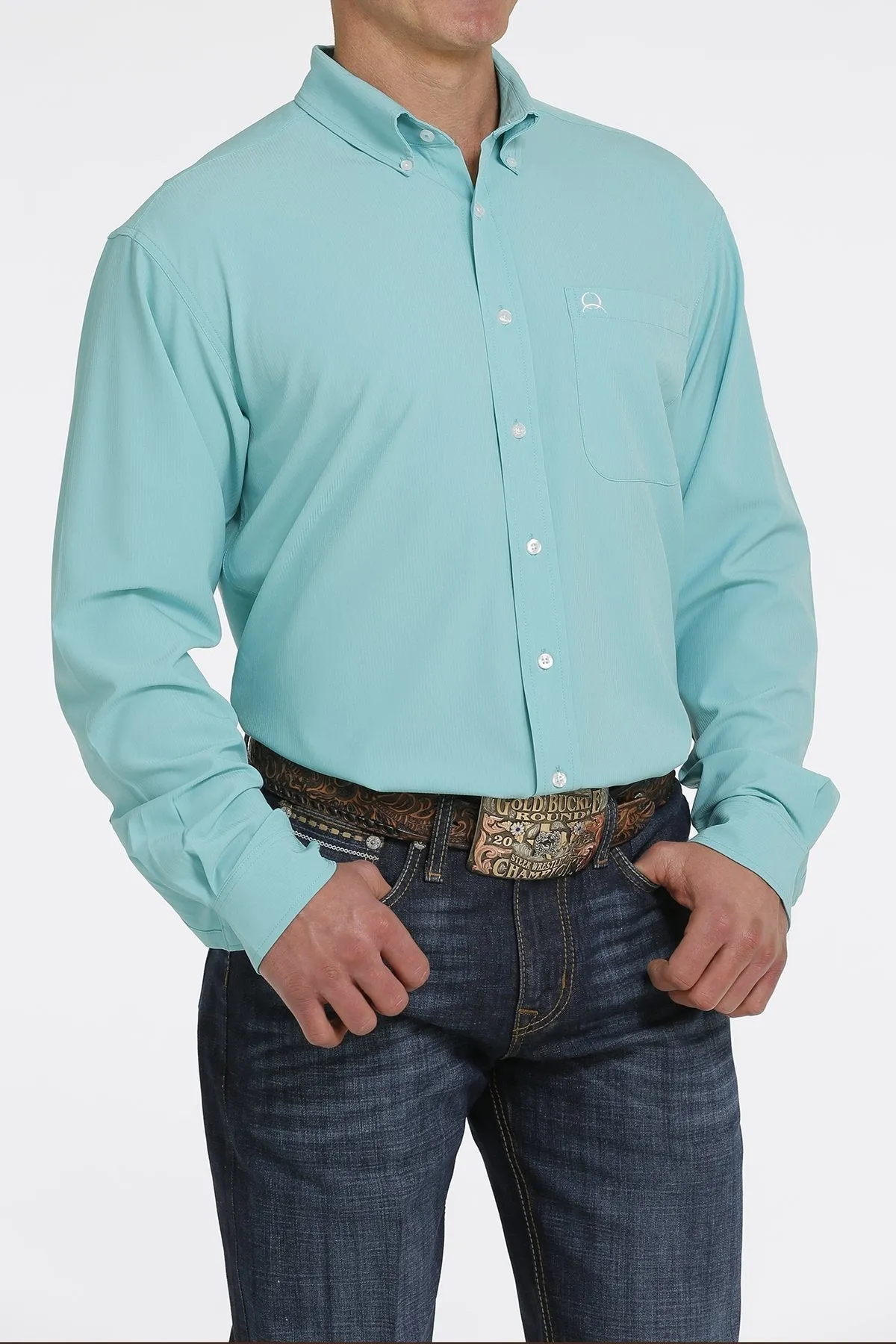 CINCH MEN'S SOLID LONG SLEEVE ARENAFLEX BUTTON-DOWN SHIRT TURQUOISE STYLE MTW1862014