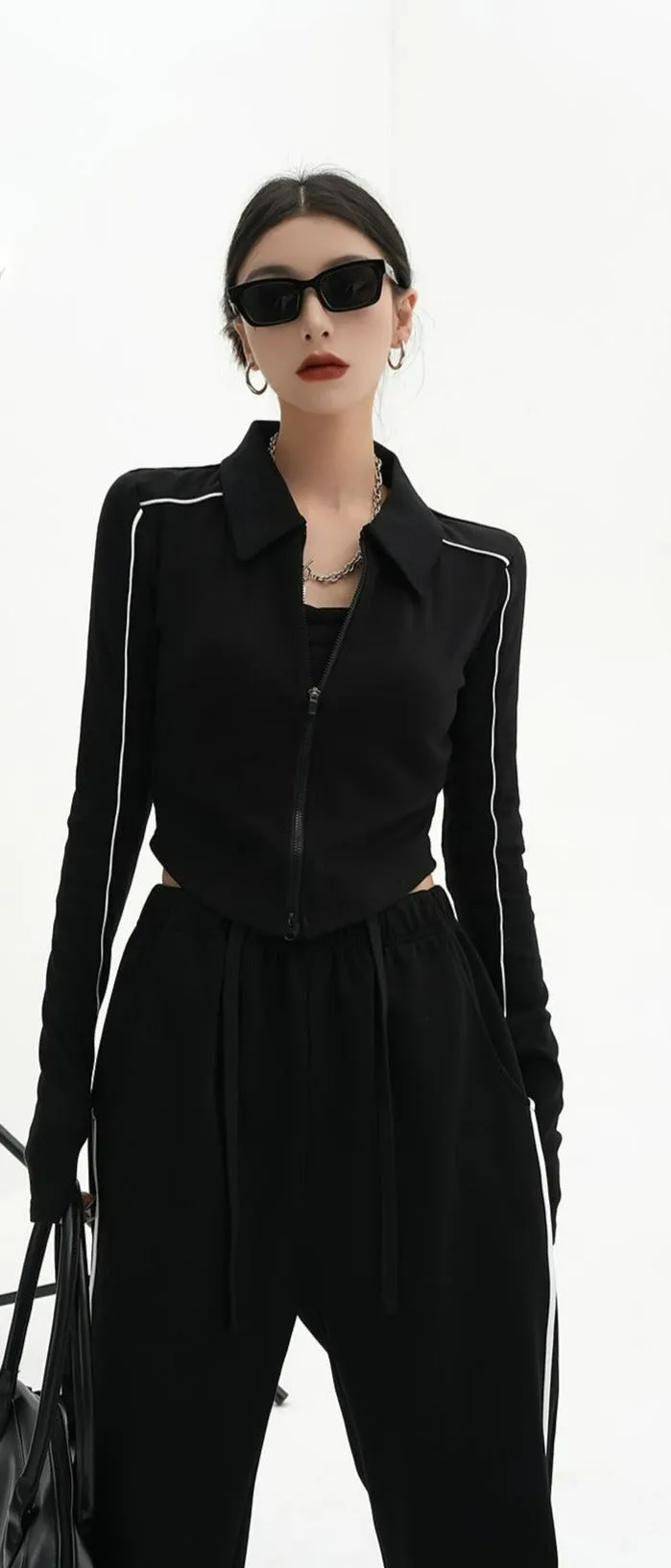 Contrast Strip Cropped Jacket