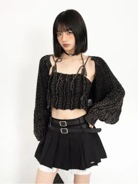 Cropped Knit String Strap and Shrug