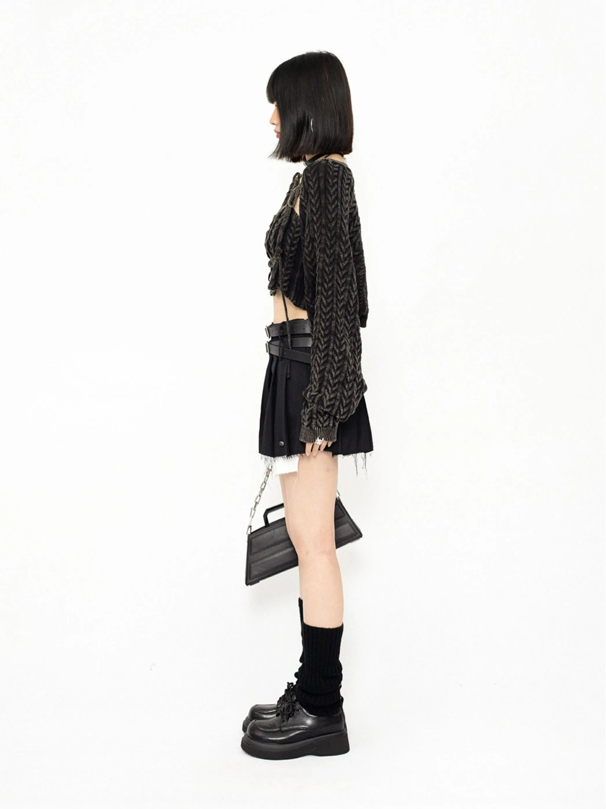 Cropped Knit String Strap and Shrug