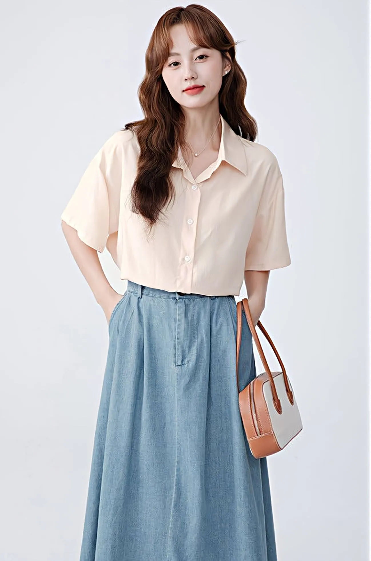 Cropped Short Sleeve Button Shirt