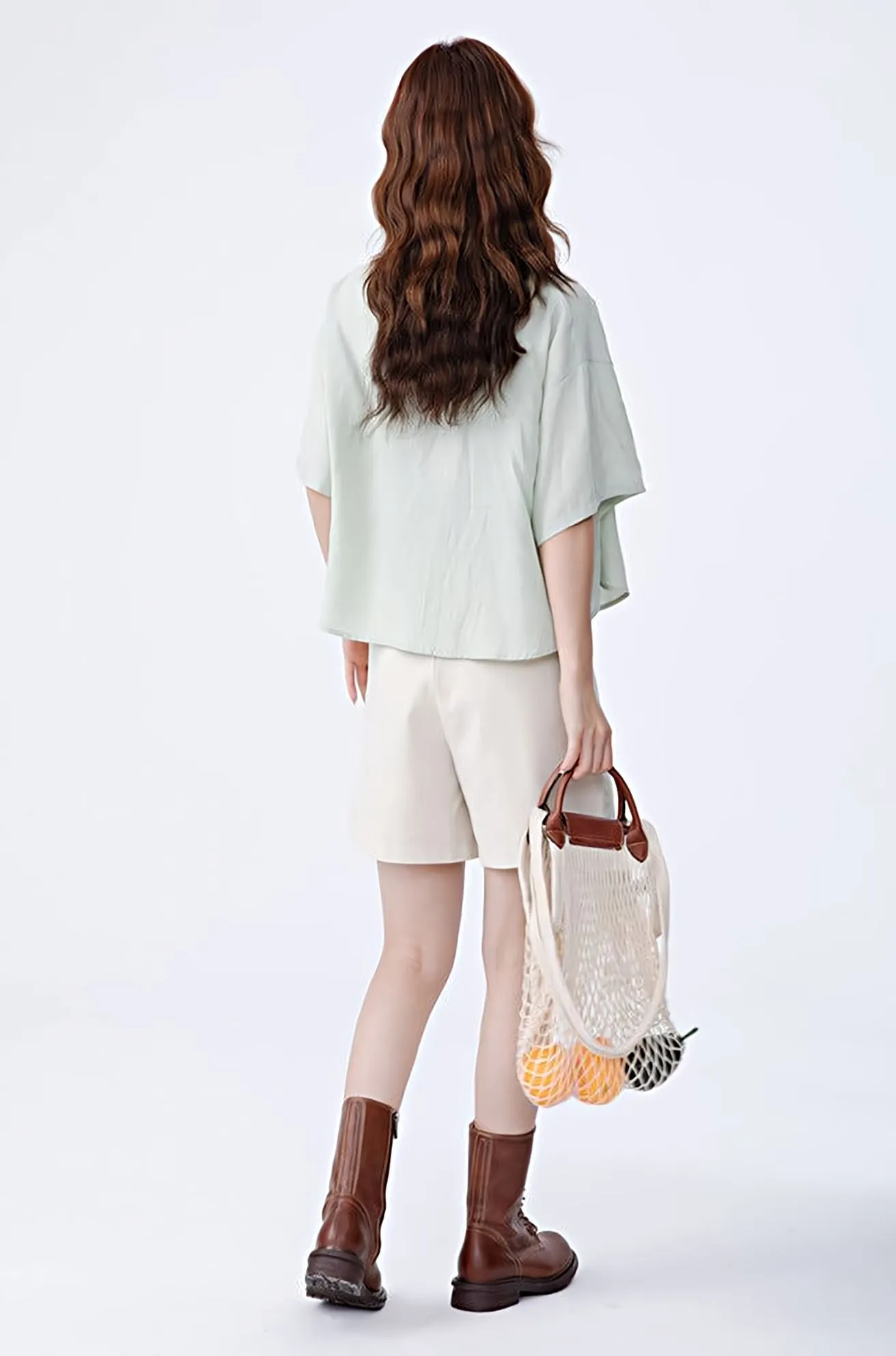 Cropped Short Sleeve Button Shirt