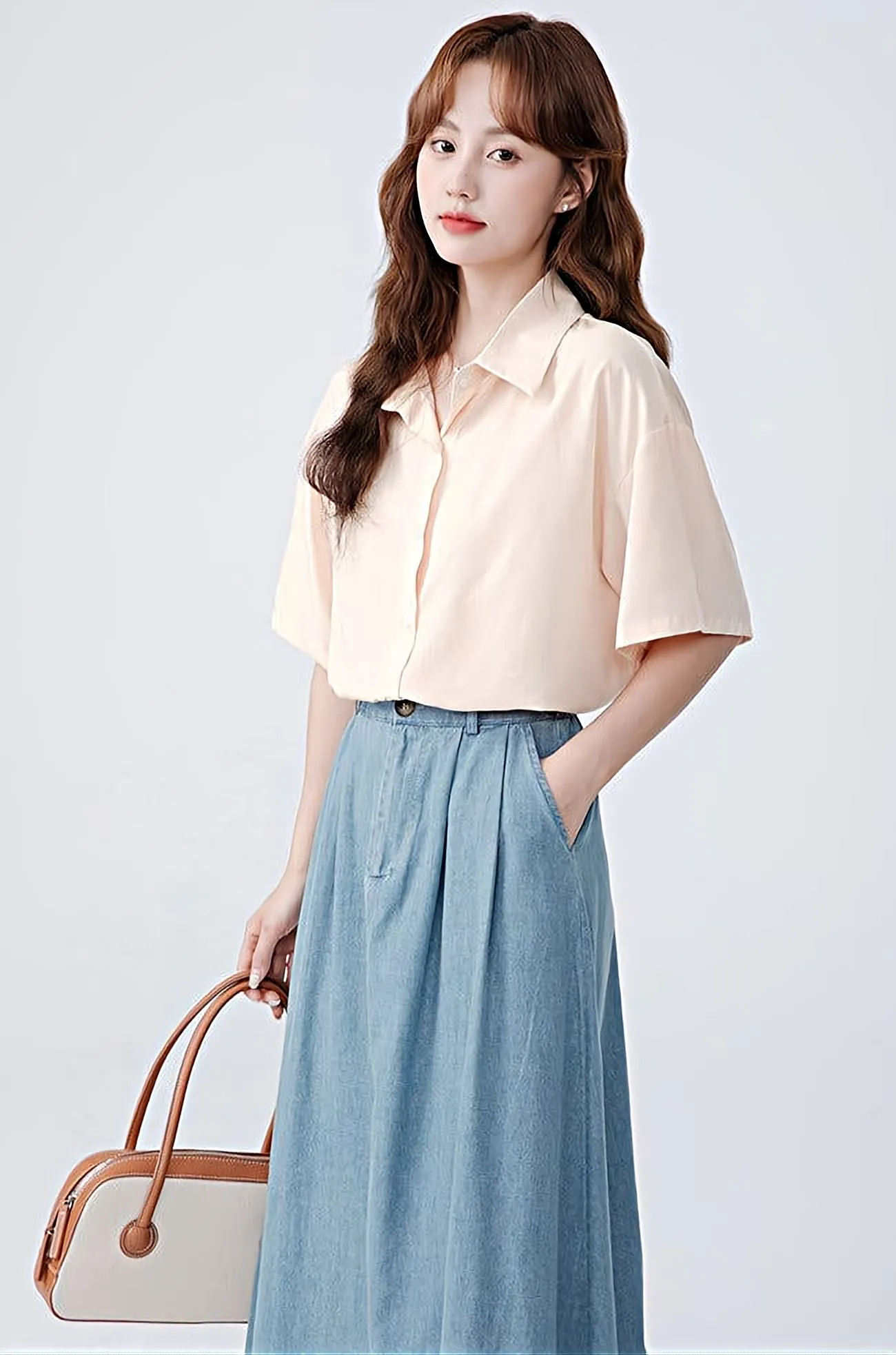 Cropped Short Sleeve Button Shirt