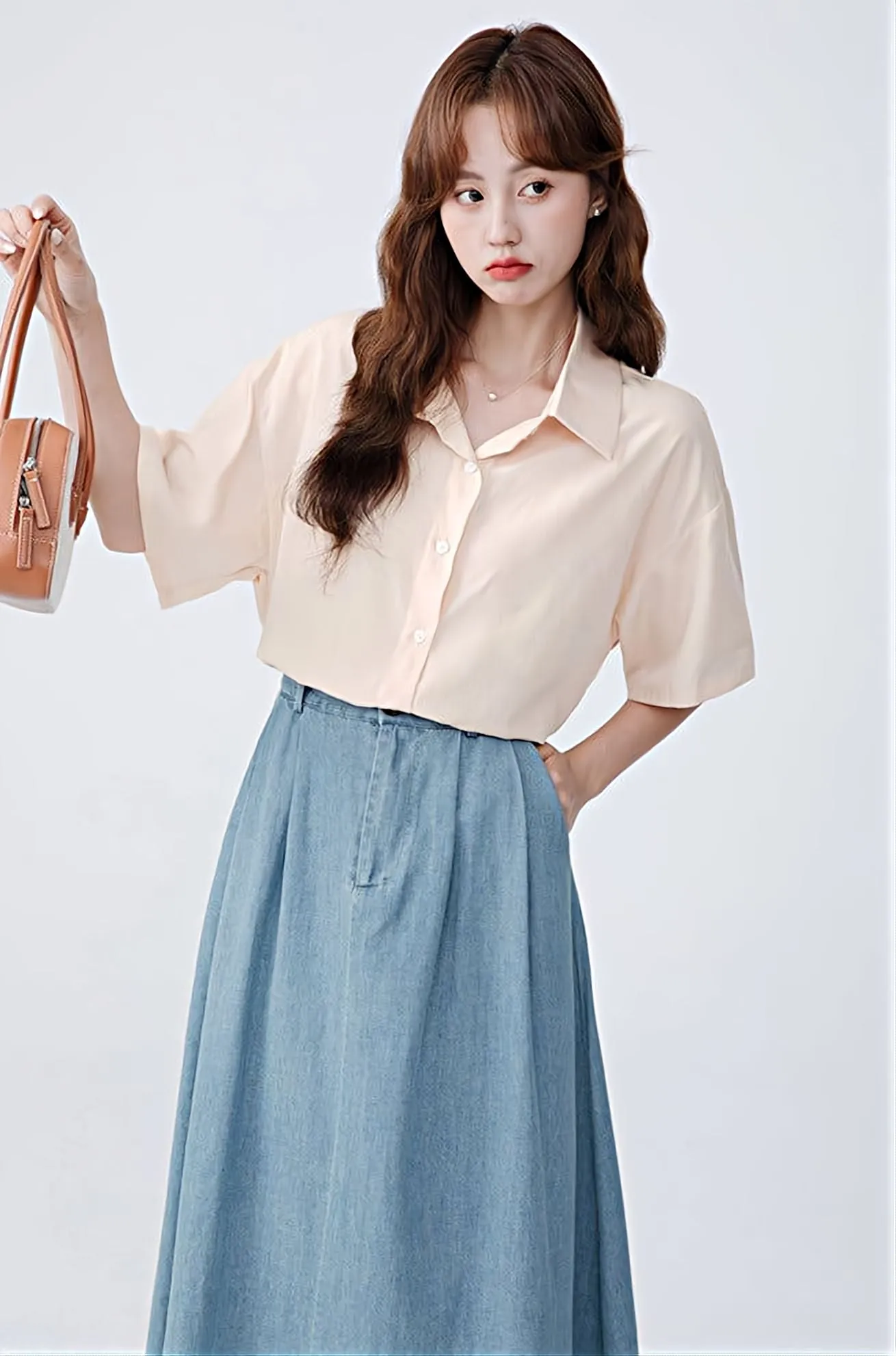 Cropped Short Sleeve Button Shirt