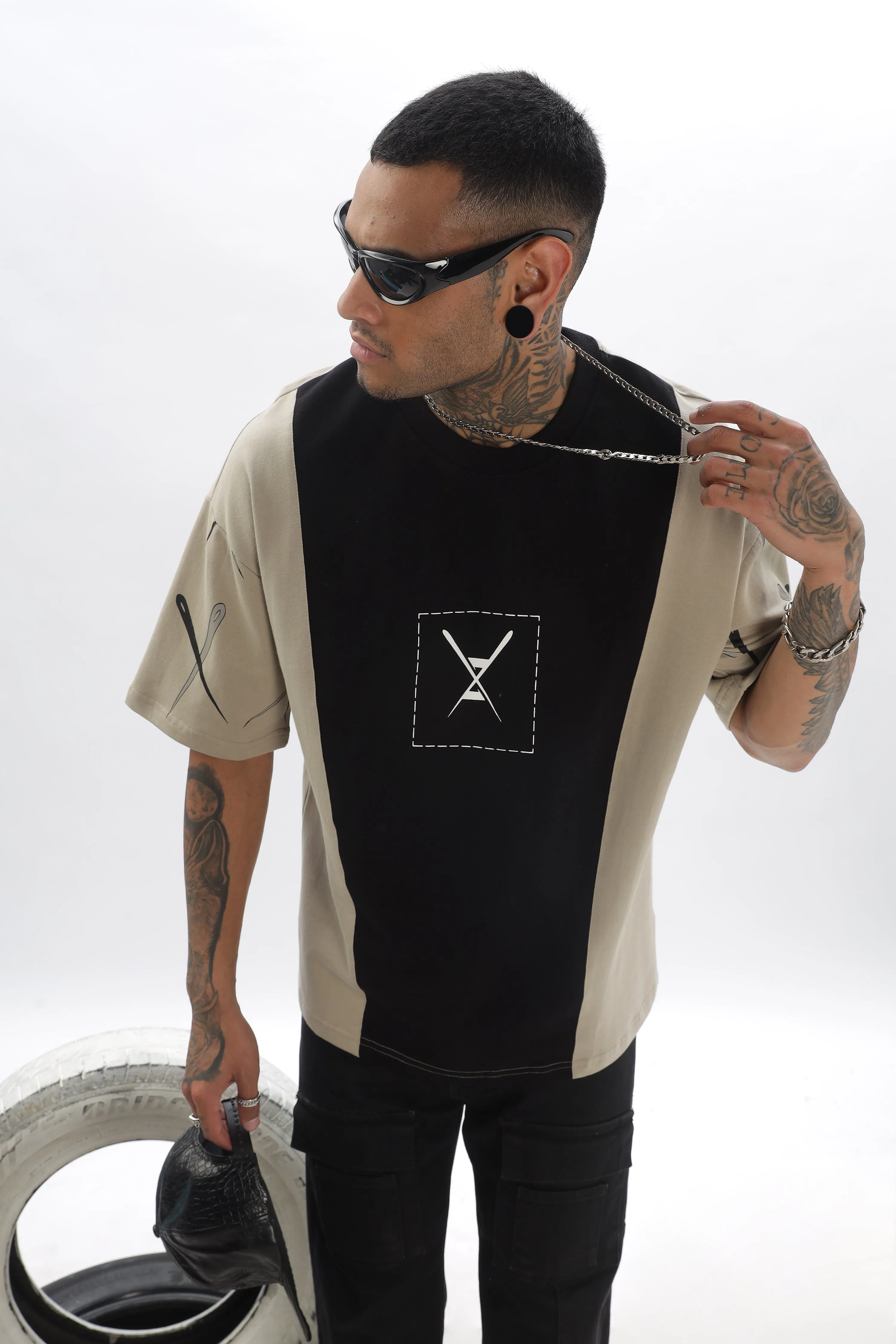 CrossBlock Black&Grey Dropshoulder Tee