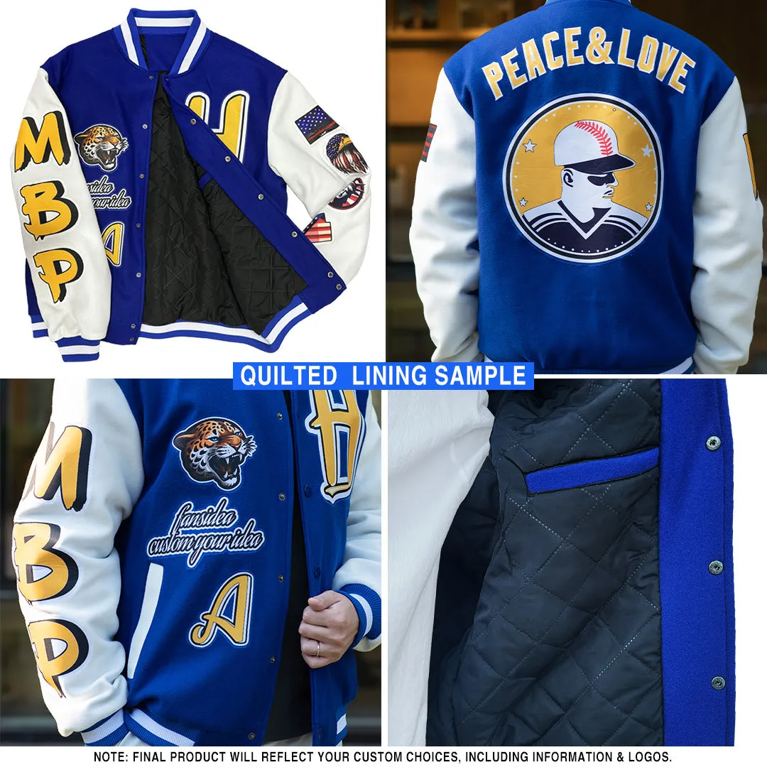 Custom Black Black-Gold Bomber Full-Snap Varsity Letterman Jacket