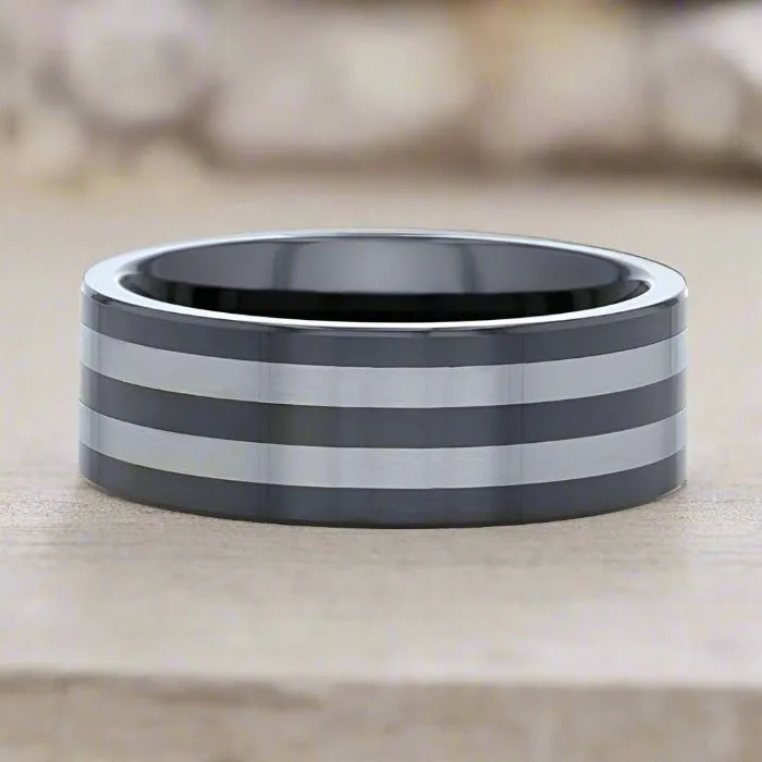 DIPLO | Ceramic Ring, Tungsten Inlay, Flat Polished Edges