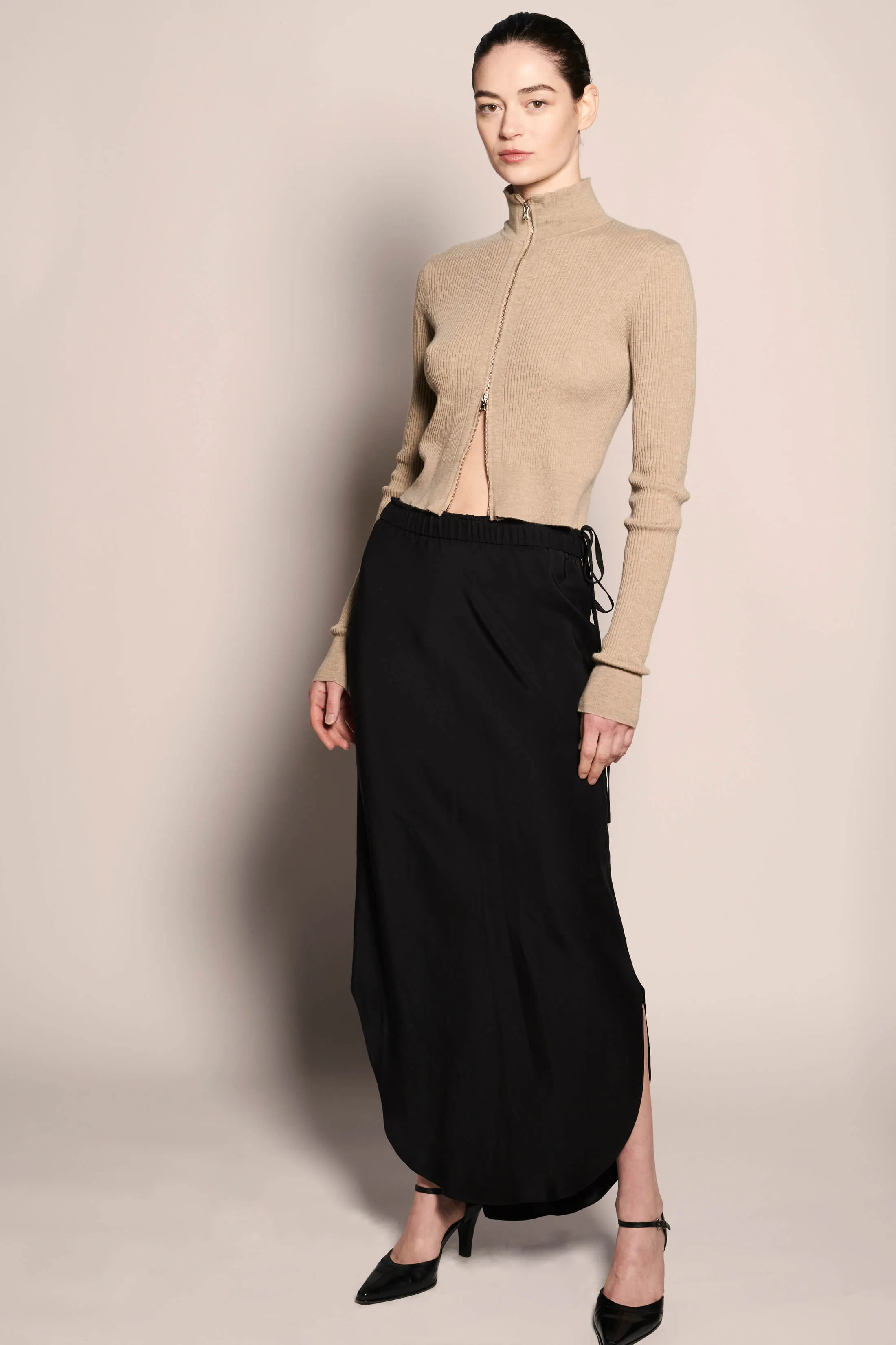 Elongated Matte Scalloped Skirt - Black