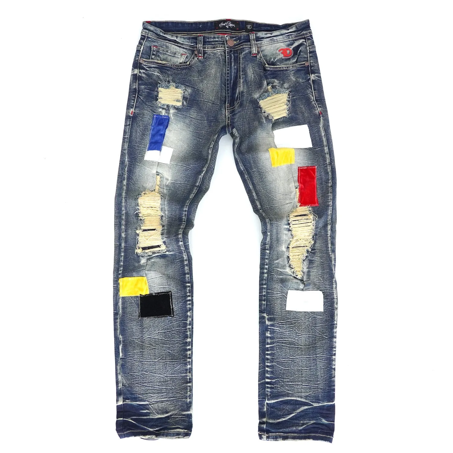 F1715 Frost Patchwork Denim Shredded Jeans  - Dirt