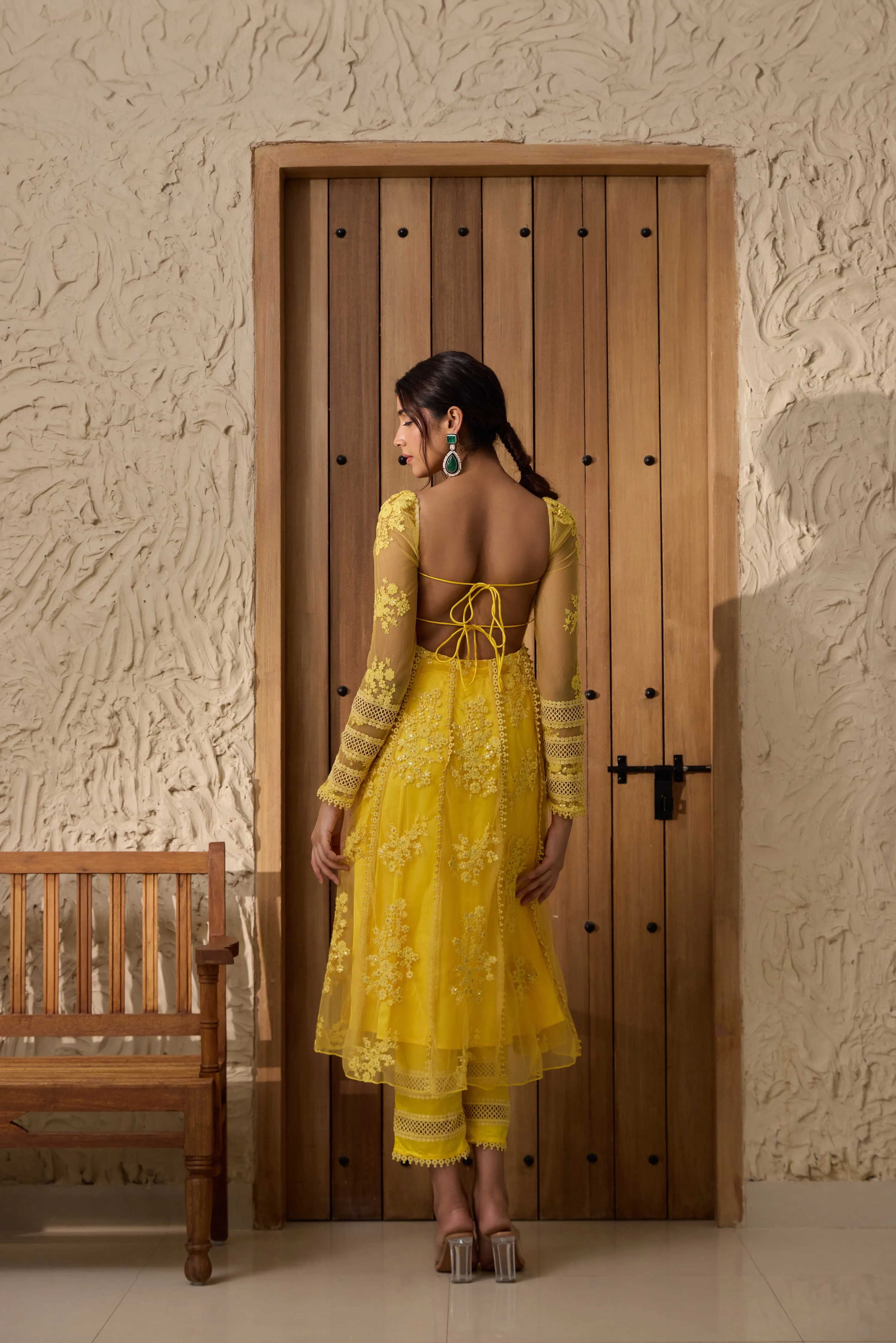 Fariha Yellow Embroidered Corset Anarkali Suit Set