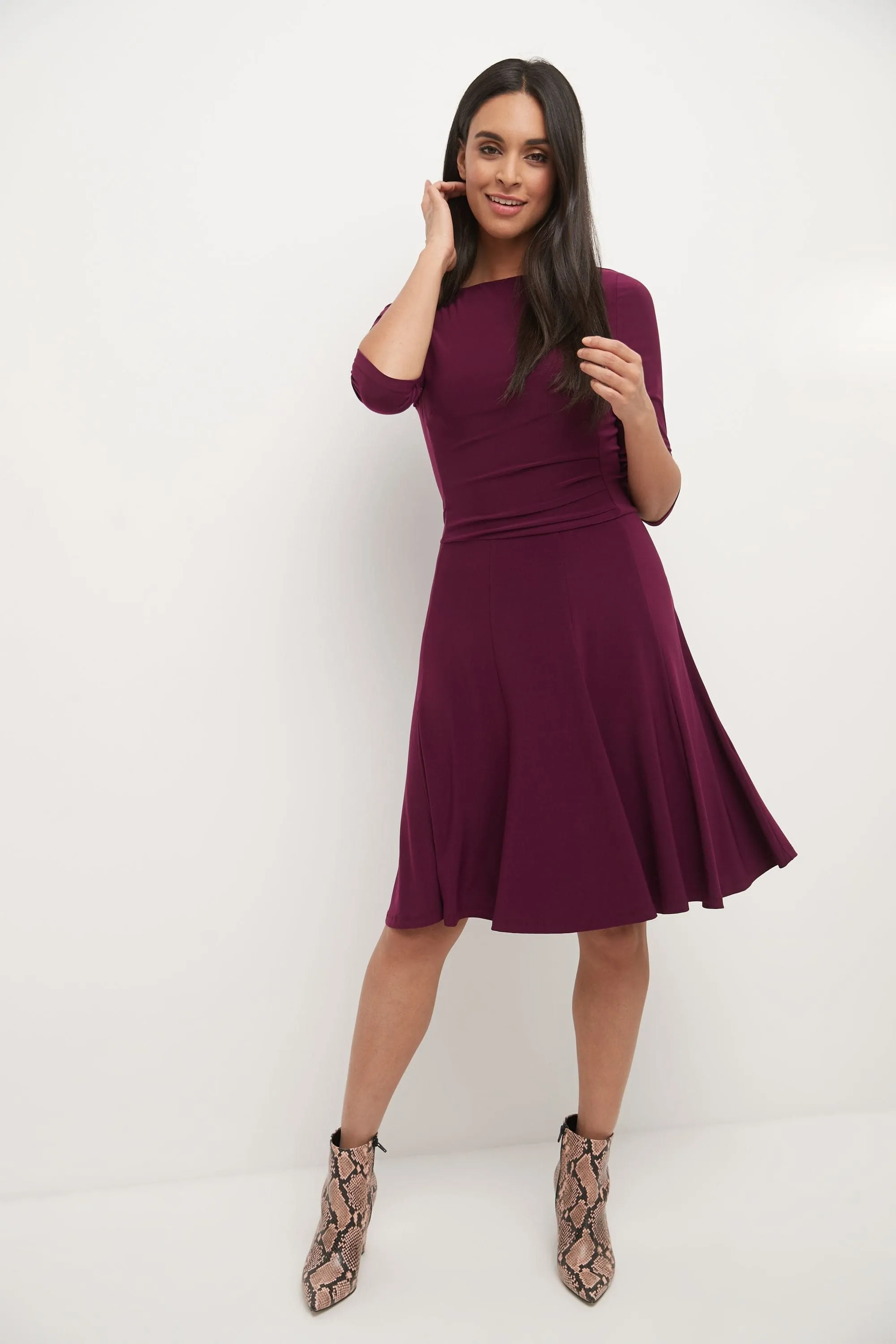 Flared Business Dress with 3/4 Sleeves