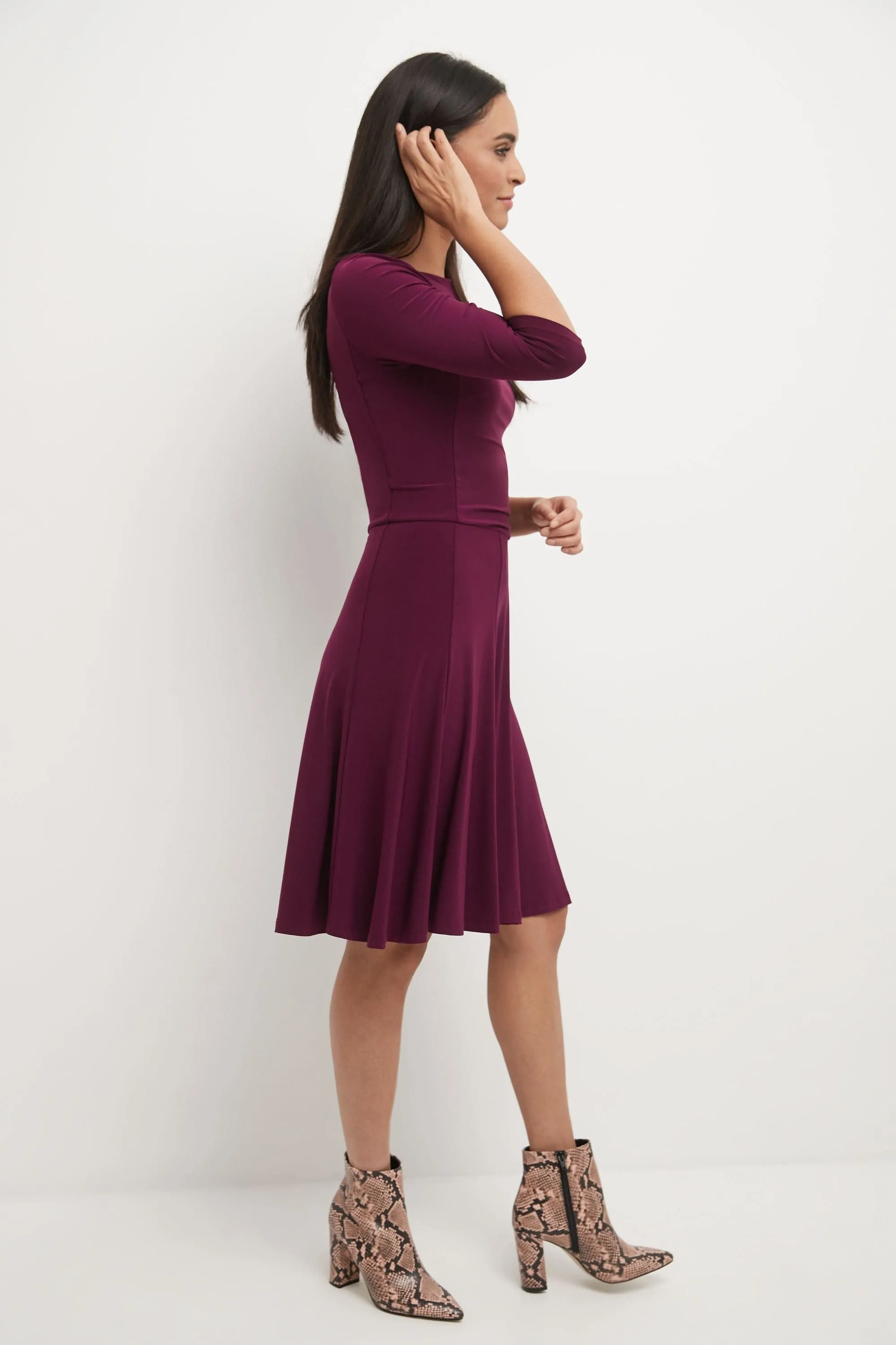 Flared Business Dress with 3/4 Sleeves