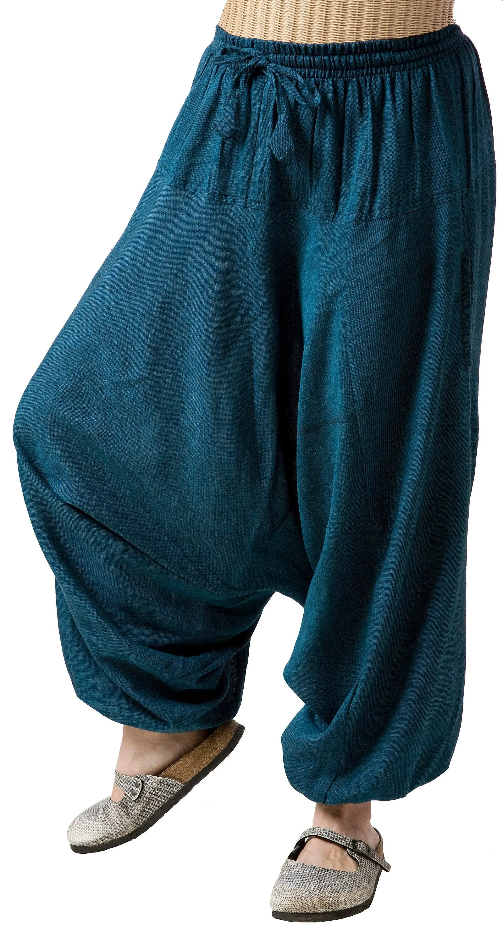 Funky Teal Pants, Loose Bottoms, 100% Cotton, Genie Pants