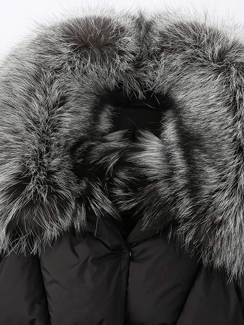 Fur Trim Puffer Jacket in Black & Gray