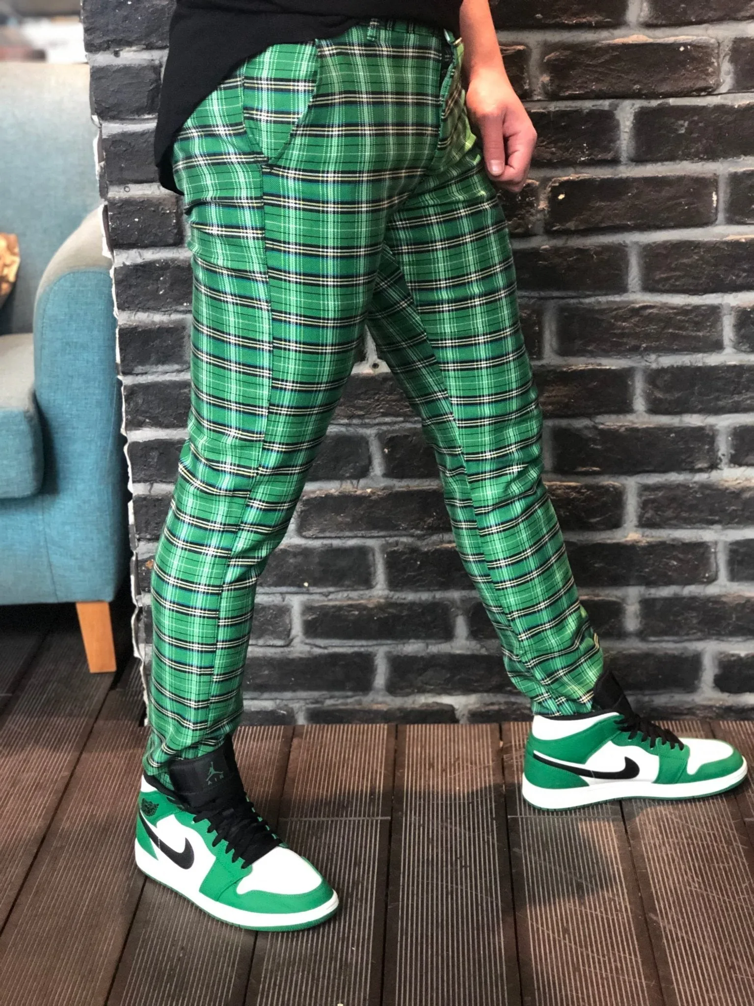 Green Checkered Slim Fit Casual Pant DJ104 Streetwear Pant