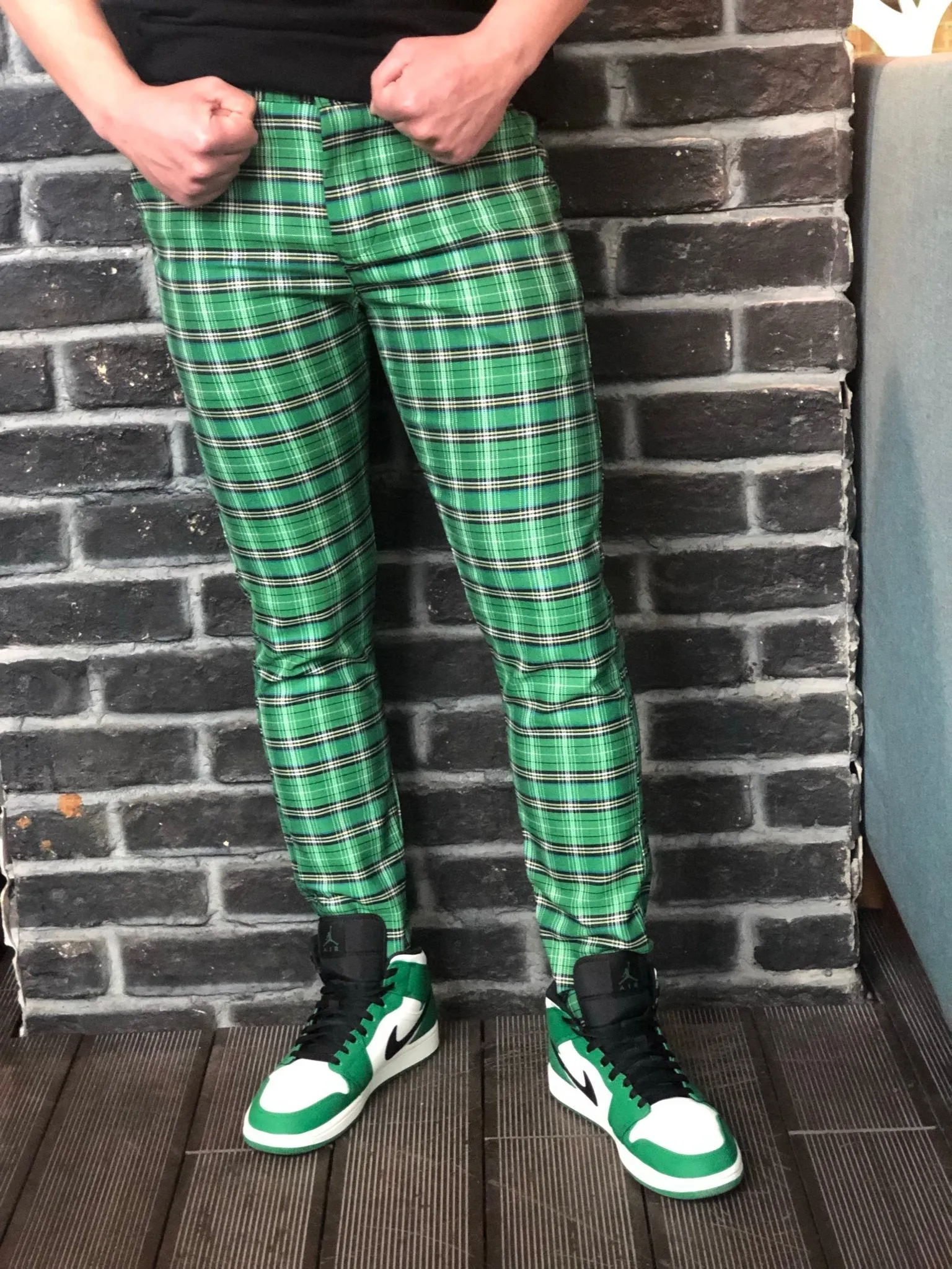 Green Checkered Slim Fit Casual Pant DJ104 Streetwear Pant