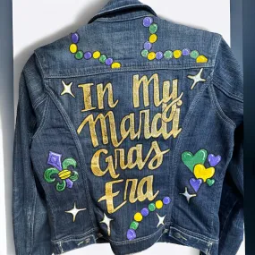 Hand Painted Mardi Gras Jean Jacket - Mardi Gras, Mardi Gras Jacket, New Orleans, Purple Green Gold, Mardi Gras, Parade Outfit, Glitter