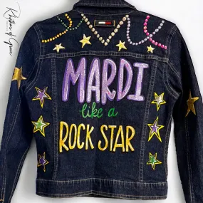 Hand Painted Mardi Gras Jean Jacket - Mardi Gras, Mardi Gras Jacket, New Orleans, Purple Green Gold, Mardi Gras, Parade Outfit, Glitter