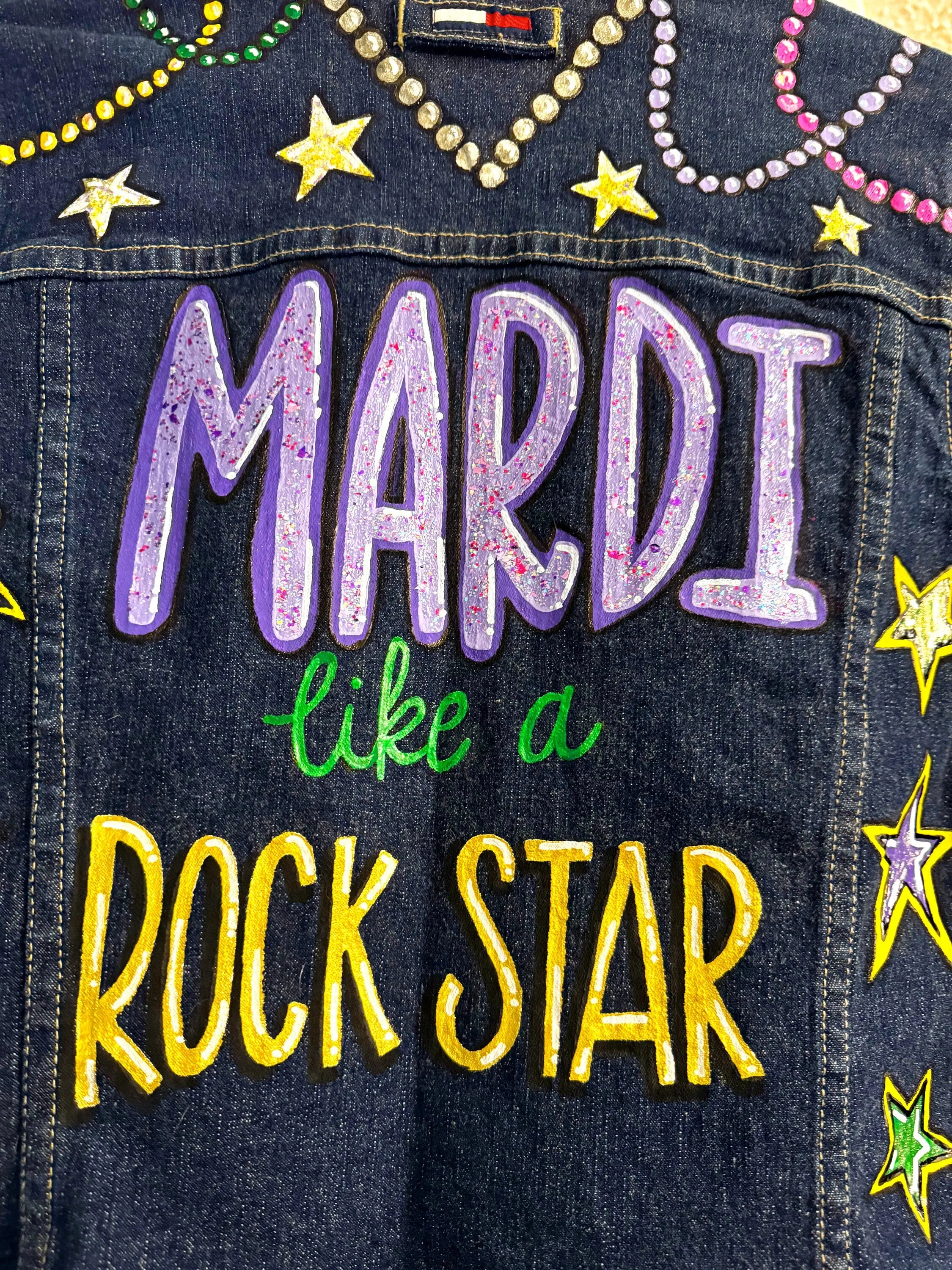 Hand Painted Mardi Gras Jean Jacket - Mardi Gras, Mardi Gras Jacket, New Orleans, Purple Green Gold, Mardi Gras, Parade Outfit, Glitter