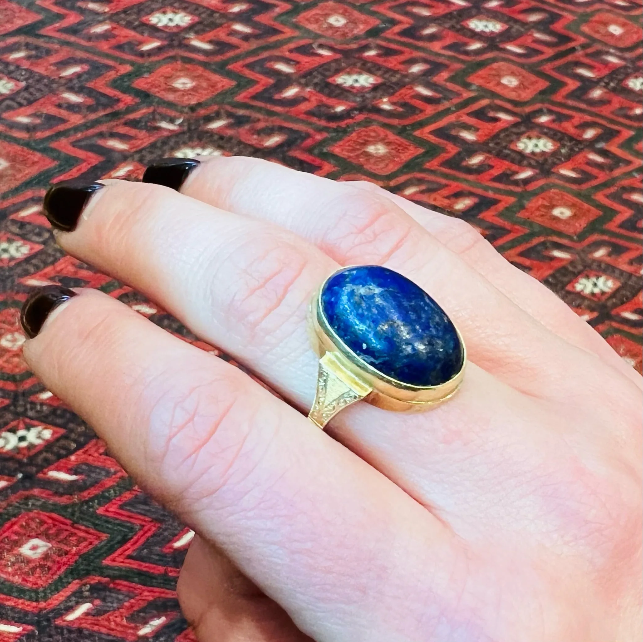 Handcrafted Vintage Lapis and Gold Ring