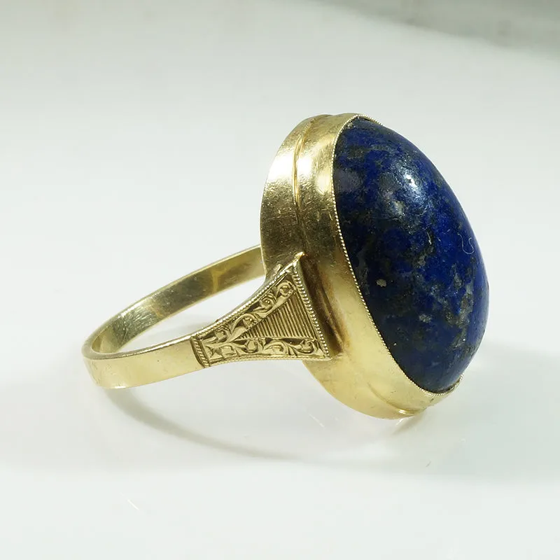 Handcrafted Vintage Lapis and Gold Ring