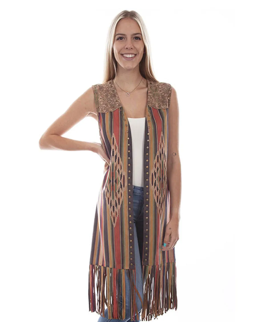 Hc768 - Long Serape Print Vest