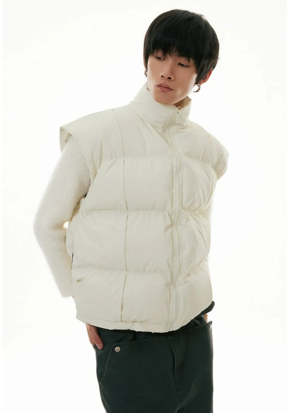 High Collar Taper-Fit Puffer Zip Vest