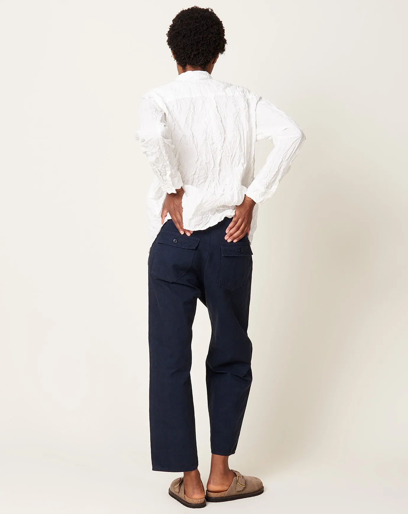 High Thread Count Cotton Linen Baker Pants in Navy