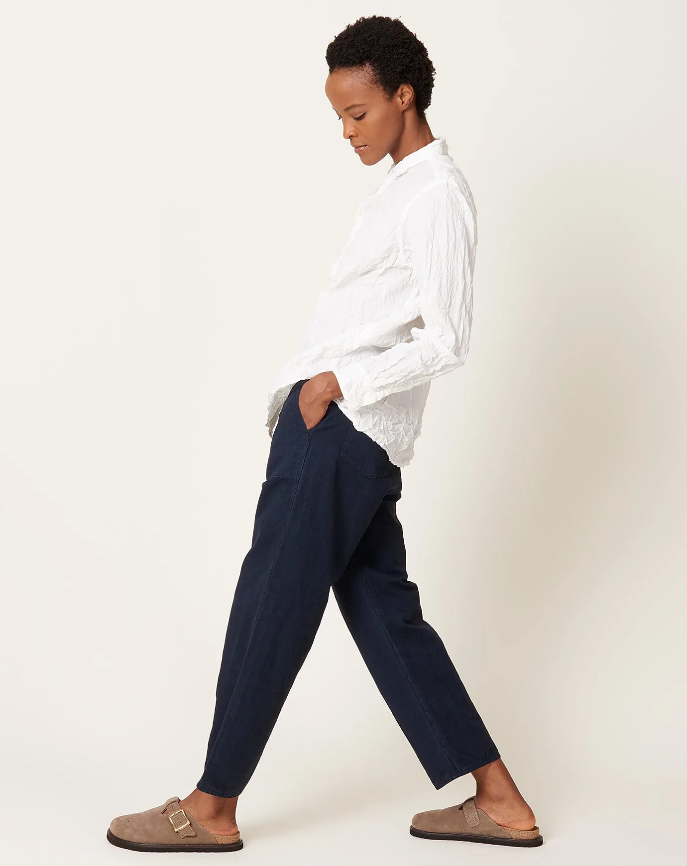 High Thread Count Cotton Linen Baker Pants in Navy