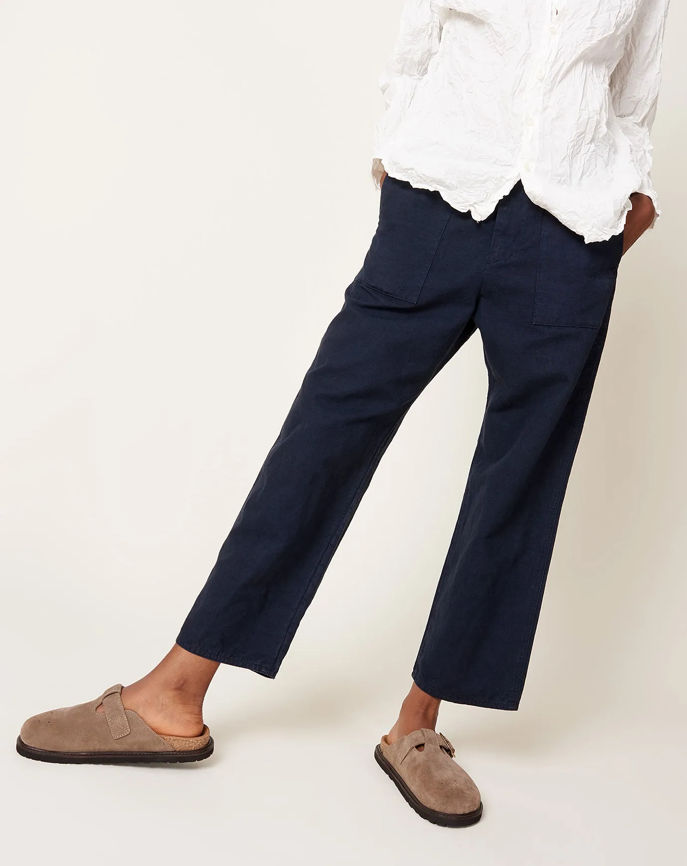 High Thread Count Cotton Linen Baker Pants in Navy