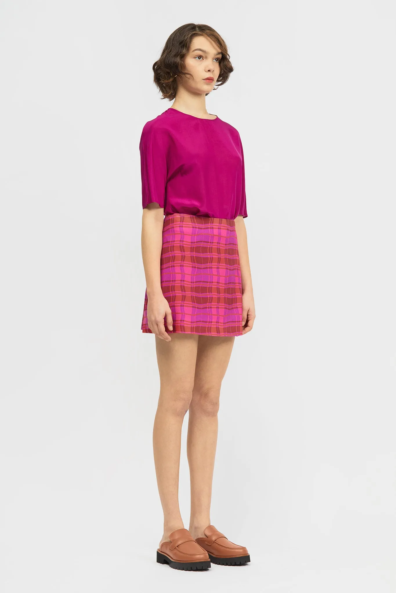 Hilden Skirt Pink Warped Check Print