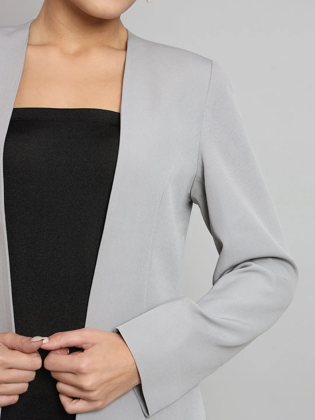 Lapel less Stretch Blazer- Grey