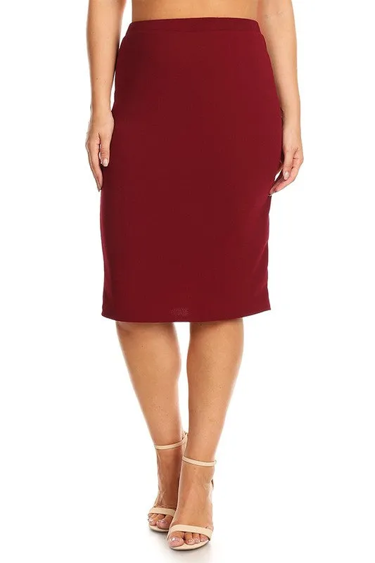 Laura Burgundy Pencil Skirt- (Regular & Plus)Textured