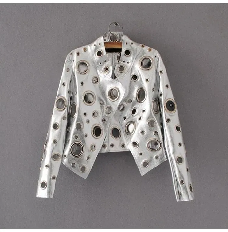 Laura Metallic Hole Biker Jacket