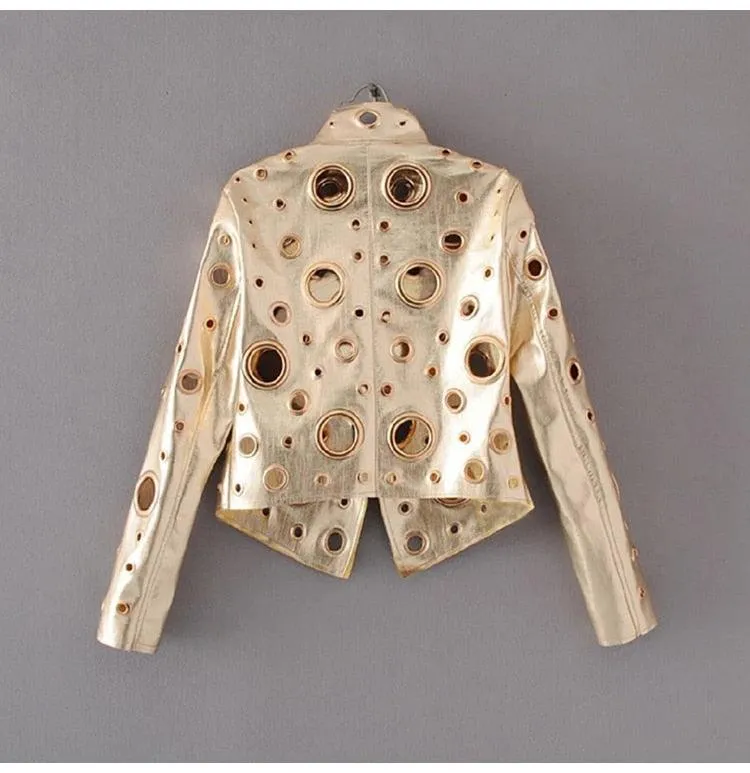 Laura Metallic Hole Biker Jacket