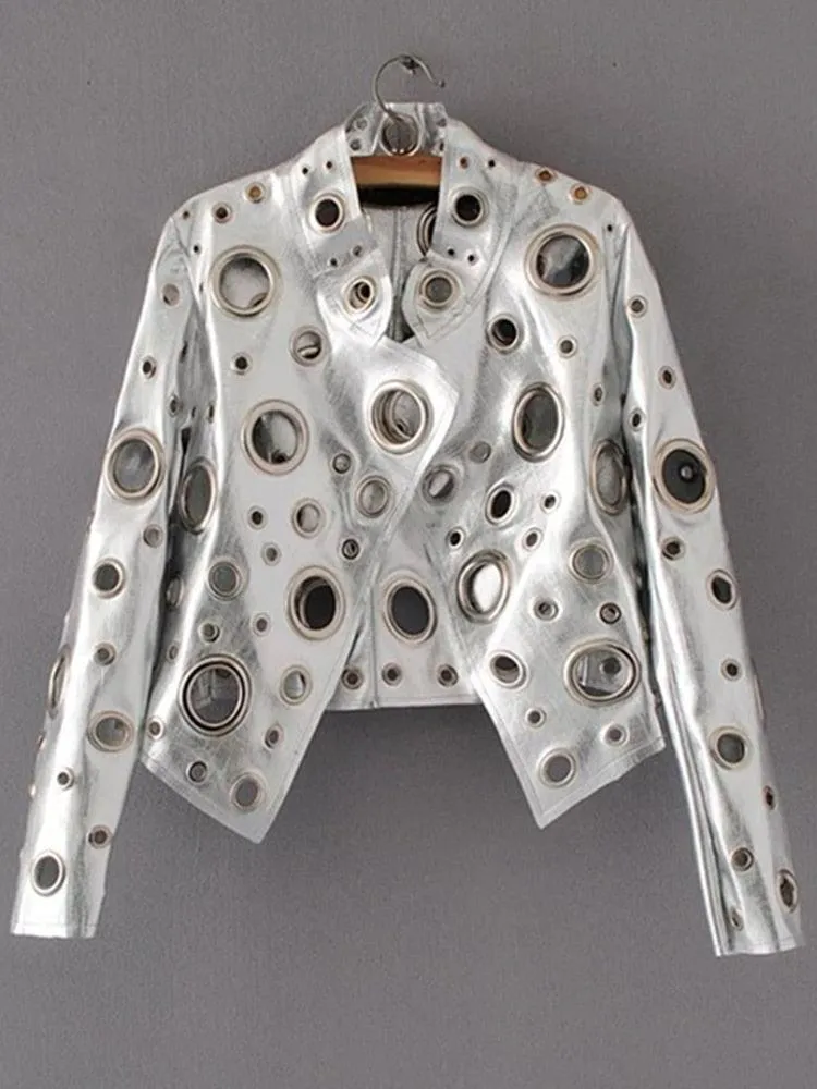 Laura Metallic Hole Biker Jacket