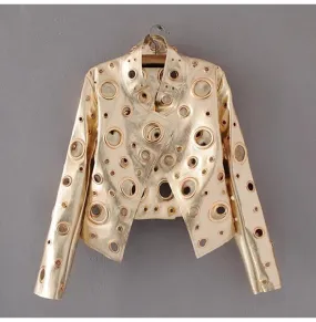 Laura Metallic Hole Biker Jacket