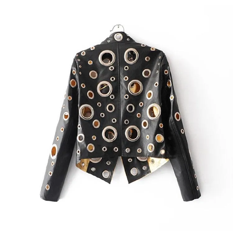 Laura Metallic Hole Biker Jacket