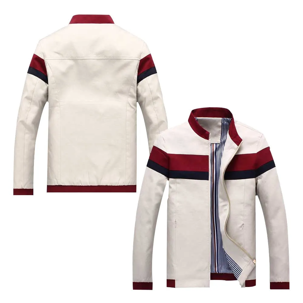 Light Beige Cotton Zipper Men's Jacket