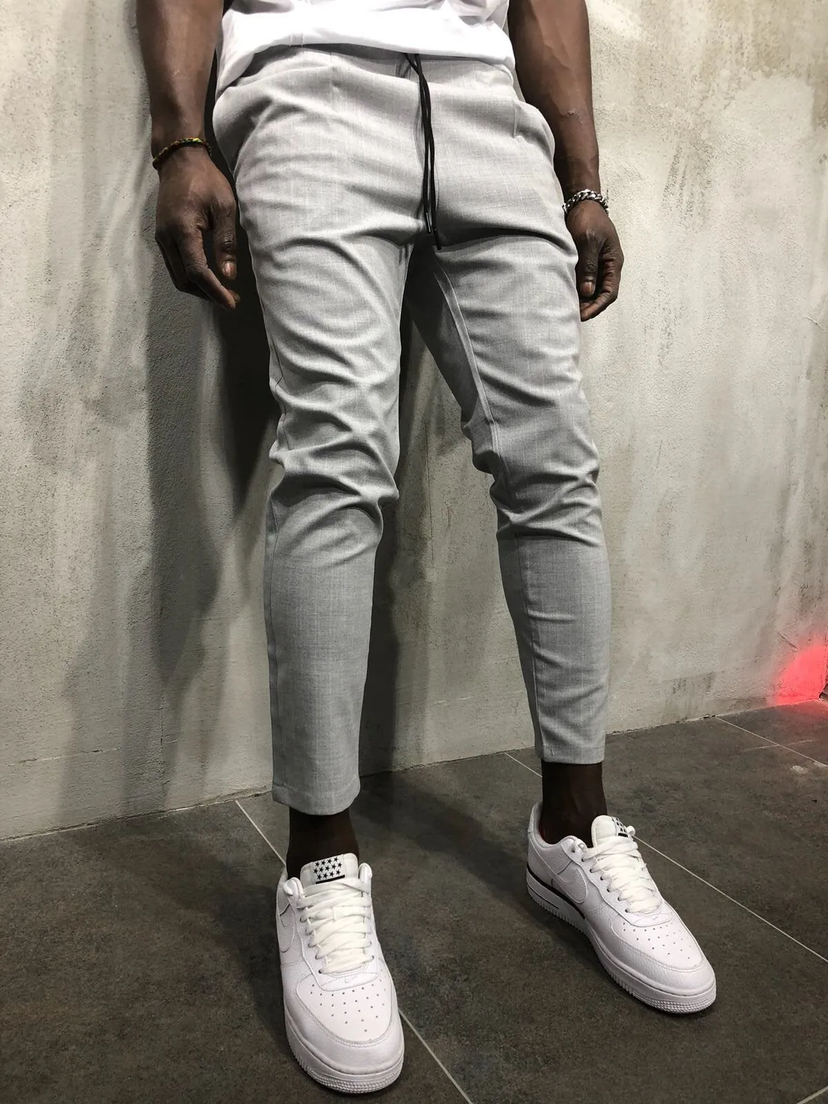 Light Gray Banding Casual Jogger Pant A56 Streetwear Jogger Pants