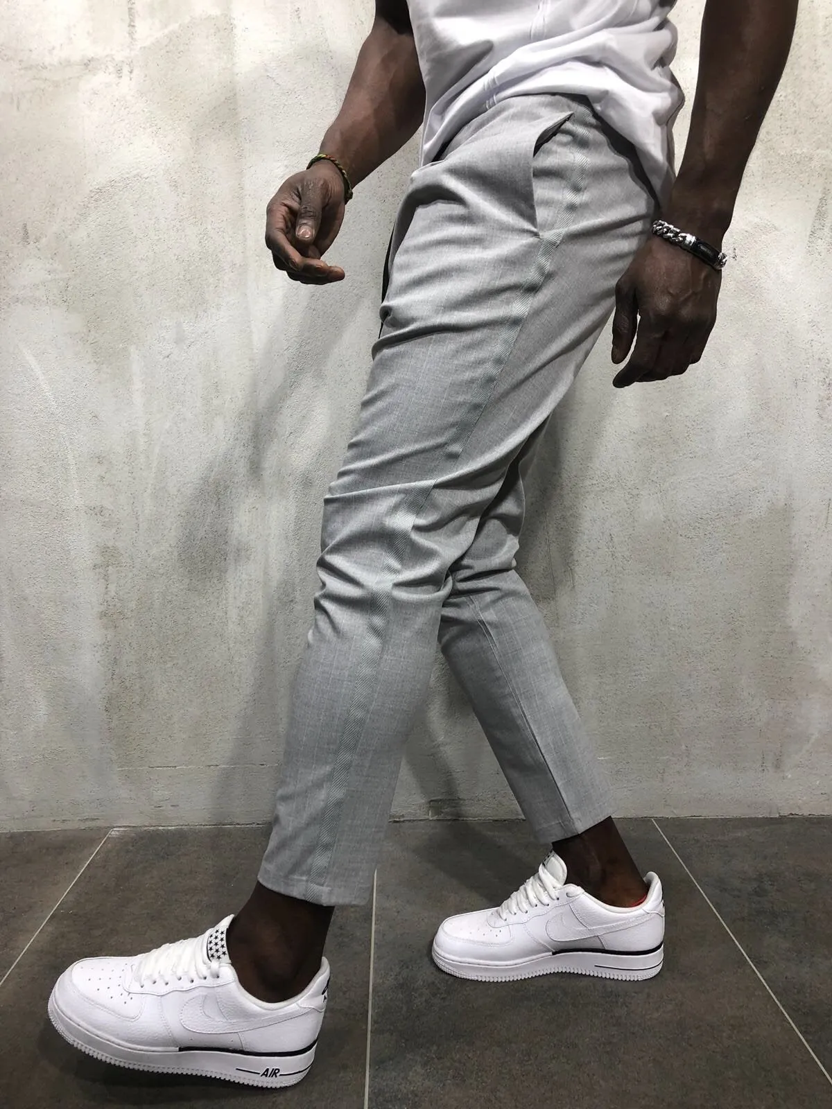 Light Gray Banding Casual Jogger Pant A56 Streetwear Jogger Pants