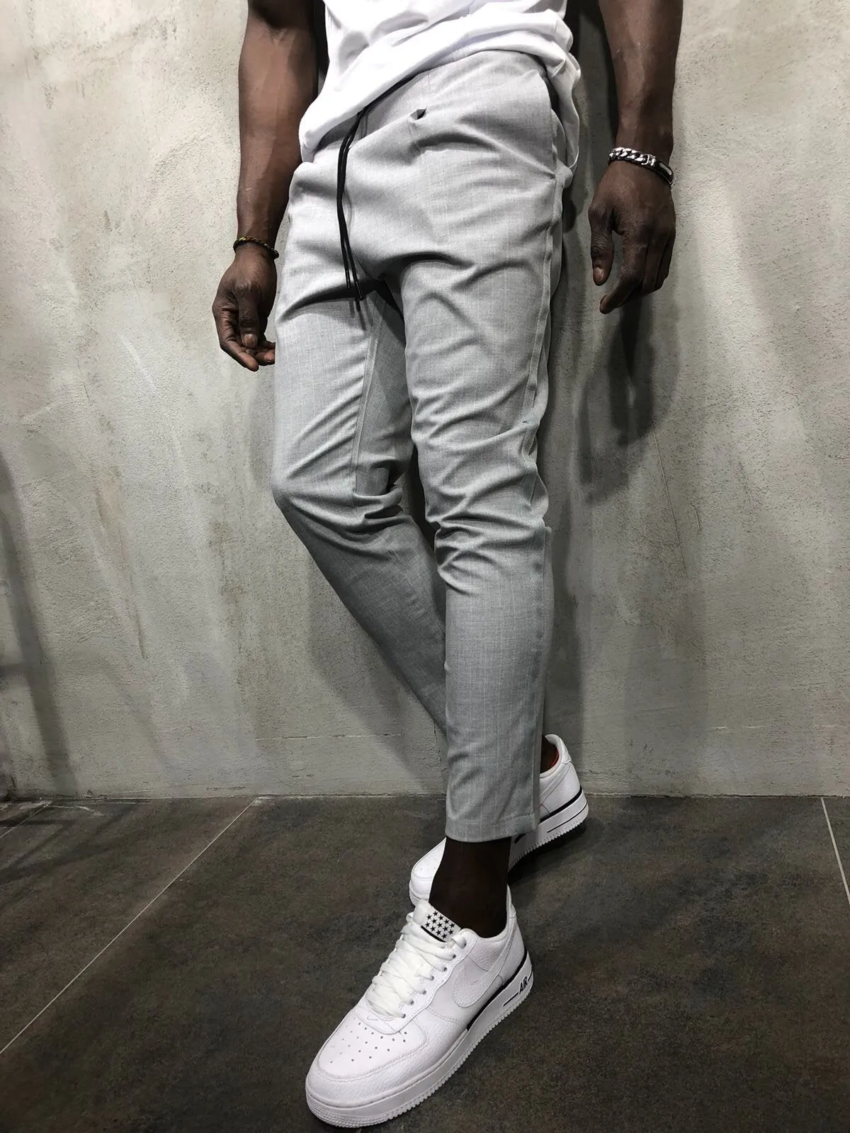 Light Gray Banding Casual Jogger Pant A56 Streetwear Jogger Pants